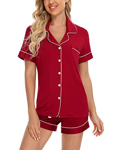 Image of Anjue Womens Pajamas Set Short Sleeve Sleepwear Button Down Nightwear Shorts Soft Pj Sets S-XXL