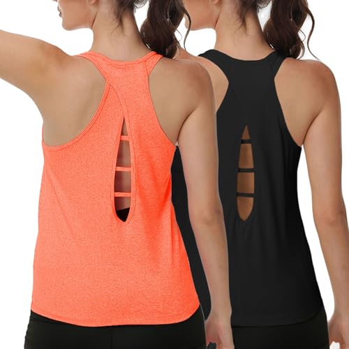 YOYOYOGA Workout Tops for Women Tank Tops Sleeveless Yoga Shirts Loose Fit Athletic Running Gym Tennis Active 2 Pack