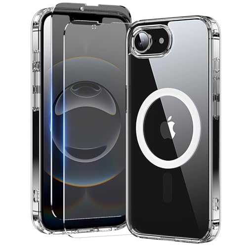 toushion 3 in 1 for iPhone 16E Case Clear/iPhone 17E Case Not Yellowing Screen Protector*2 Military-Grade Protection for iPhone 16e & 17e Case 6.1 inch Clear
