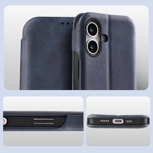 Image of PULOKA - Sleek Flip Case- Compatible for iPhone 16 Plus- Premium Vegan Leather Phone Cover with Card Slot - Slim, Durable, Privacy Protection - Kickstand Function - Elegant Flip Wallet Cases- (Blue)