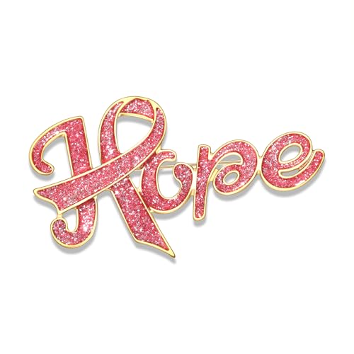 Image of Breast Cancer Awareness Pink Rhinestone Ribbon Pin - Faith Believe Women's Brooch, Survivor Lapel Pin for Cancer Month - Merchandise Accessories Decor
