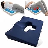 Rivquvi 低反発 椅子 クッション 加厚メモリーフォーム 人体工学 圧力分散 お尻が痛くならない 腰痛 坐骨神経痛 痔 クッション 長時間座っても圧力軽減できる 低背支撑 車椅子用ゲル 座布団 いす用オフィスチェア用 中空構造ドーナツ 車座布団 ベッド用/フローリング用 通気性良好 柔らかくて 取り外し可能 洗濯可 コート(ブルー)