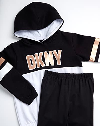 Dkny Girls' Leggings Set - 2 Piece Fleece Pullover Sweatshirt And Stretch Leggings, Size 7, Black/White #TOP2