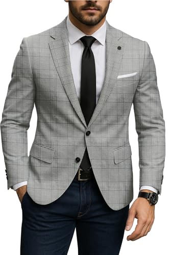 Men's Suit Jacket Classic Plaid Blazer Regular Fit Two Buttons Business Lightweight Sport Coats