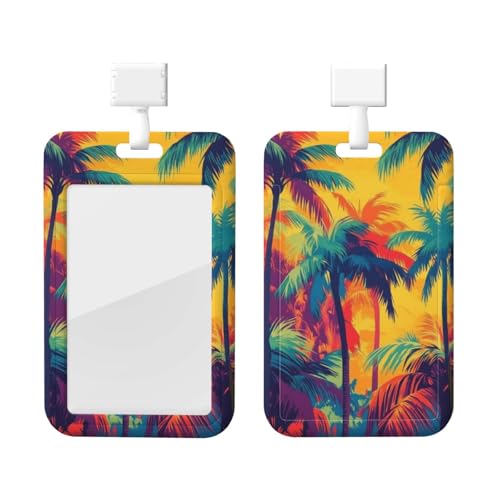 Bedbliss ヤシの木プリント スライディングIDバッジホルダー ワークバッジスリーブ 縦型カードプロテクター 教師 看護師 仕事 オフィス ギフト