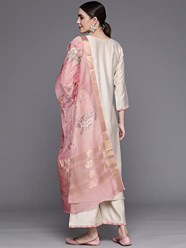 Image of INDO ERA Women's Embroidered Viscose Straight Kurta Palazzo with Dupatta Set