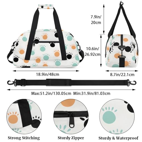 Cute Footprints Paw Gym Travel Duffle Bag for Women & Men with Front Zipper Pocket for Sports, Overnight, Weekender, Carry On,Workout & Dance Bag,Geometric Print,18.9 * 8.7 * 10.6 in2