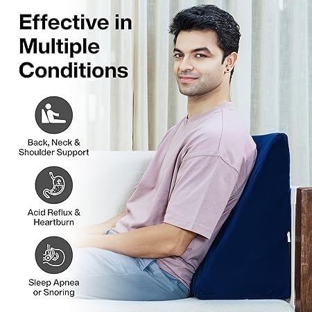 Saini_MEDICOS Wedge Pillow Memory Foam for Back Support, Acid Reflux, Snoring, GERD, Leg Elevation, Pregnancy (Navy Blue, 18L x 17.5W x 11H Inch)