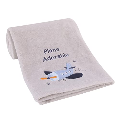 Image of Little Love by NoJo Soar High Little One Gray and Light Blue Airplane Super Soft Baby Blanket
