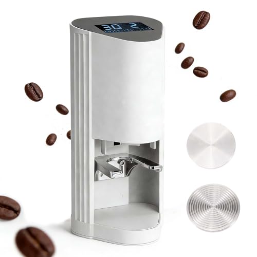 QFGain Prensador de Café Programable con Encendido AutomáTico por InduccióN - Panel Digital, PresióN Constante de 5 A 30 Kg, Soporte Elevable Ajustable, Cuerpo de Aluminio White