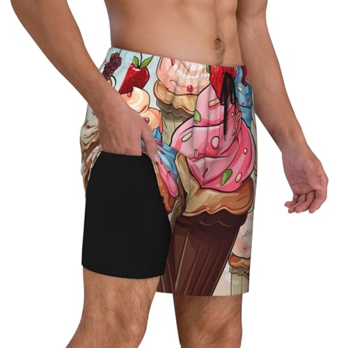 Men's Swim Trunks Quick Dry Board Shorts Cupcakes and Ice Cream Beach Shorts with Pocket Bathing Suits for Men2