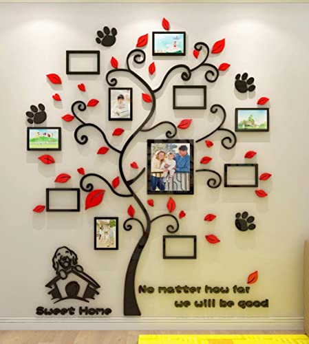 Wandtattoo Baum 3D DIY Wandaufkleber Familie Bilderrahmen Foto Hund Sticker Wandbilder Wandkunst Wanddekoration für Schlafzimmer Wohnzimmer Kinderzimmer Hause Kindergarten Cover