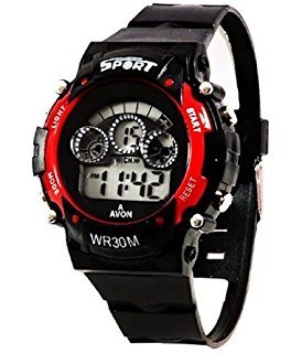 PRIMESHOP Digital Sports Black/Red Unisex Watch 7 lights (Good Gift For kids )