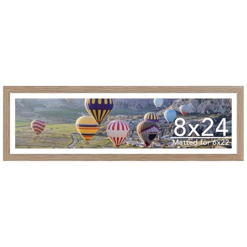 Image of JCJMY 8x24 Picture Frame with 6x22 Mat, Panoramic Picture Frame Display Photo 6x22 with Mat or 8 x 24 Without Mat, Wall Hanging Large 8 by 24 Poster Frame with Plexiglass, Rustic Brown