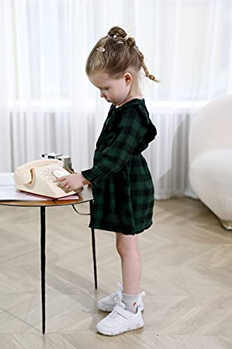 Toddler Baby Girl Clothes Classic Plaid Dress Ruffle Long Sleeve Casual Dresses Princess Fall Winter Outfits (3-4T, Green Plaid) #TOP2