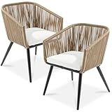 Best Choice Products Set of 2 Patio Dining Chairs, Outdoor Seating for Backyard, Poolside, Balcony w/Woven Wicker Design, 250lb Weight Capacity - Natural/Ivory