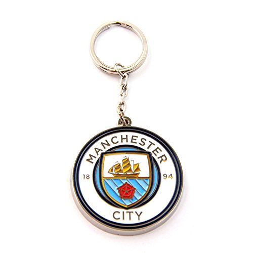 Manchester City FC Official Metal Football/Soccer Crest Keyring (One Size) (White/Blue)