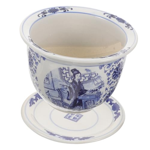 Toddmomy Maceta De Cerámica Jingdezhen Maceteros Planta Platillo Maceta De Barro Maceta De Jardín Macetas De Ceramica Macetas De Jardín Maceta Suculenta con Bandeja Verde Blue