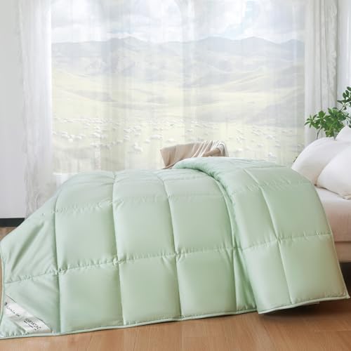 YOUR MOON Luxurious All Season Wool Comforter King Size, 100% Natural Australian Wool Filling, Hypoallergenic Comforter Duvet Insert, Noiseless Cotton