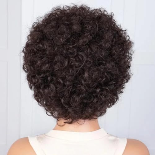 Perruque pixie courts sans colle contre les cheveux plats afro bouclés