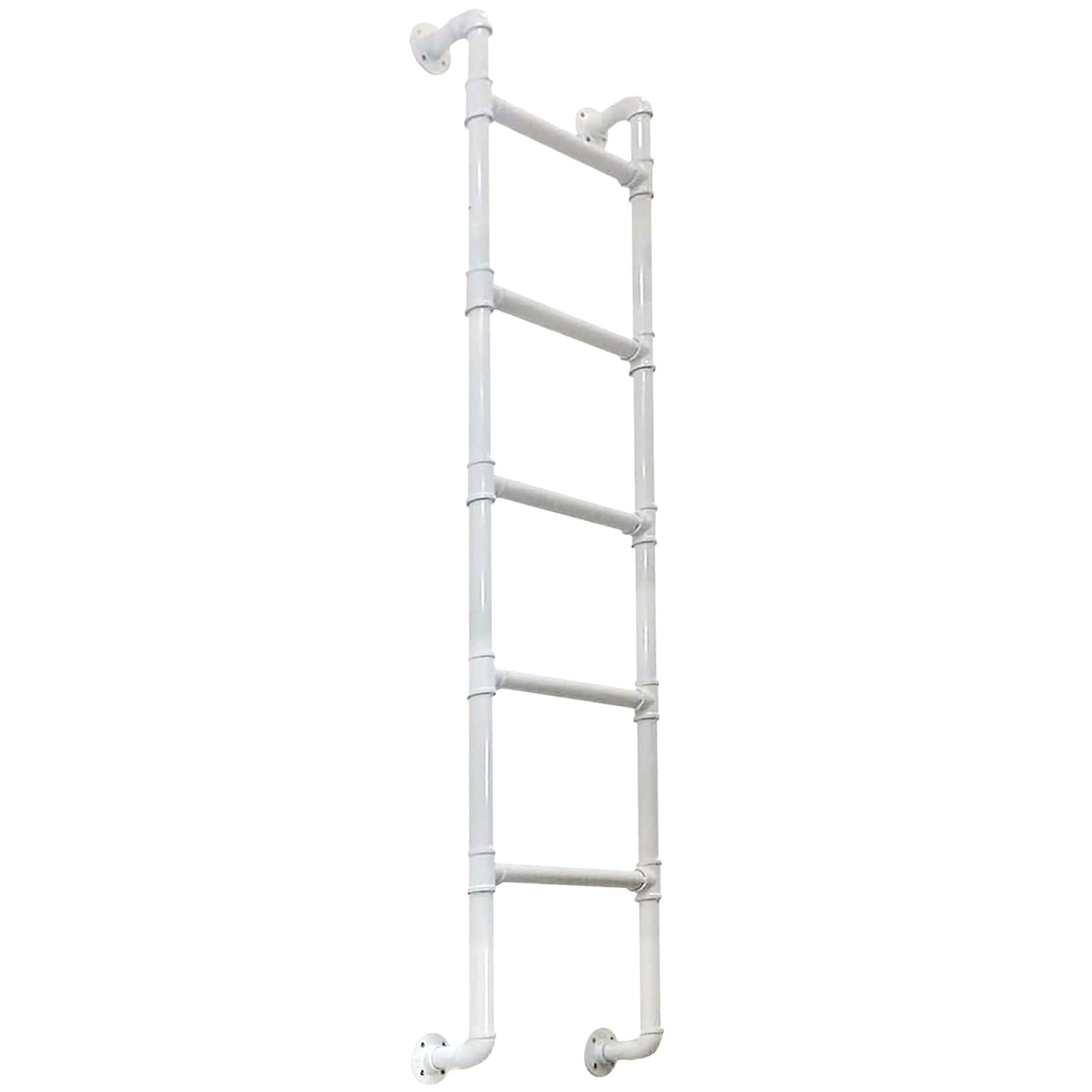 Scala a soffitta in Tubo di Ferro Industriale da Parete con Uscita di Emergenza per vano Finestra. Scala a pioli in Metallo Bianco nelle opzioni da 150 cm, 180 cm, 220 cm, 240 cm e