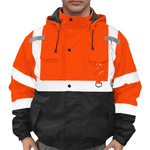 FATONE Hi Vis Jackets for Men Reflective Safety Bomber Jacket Cold Weather, Construction Winter Coat for Work