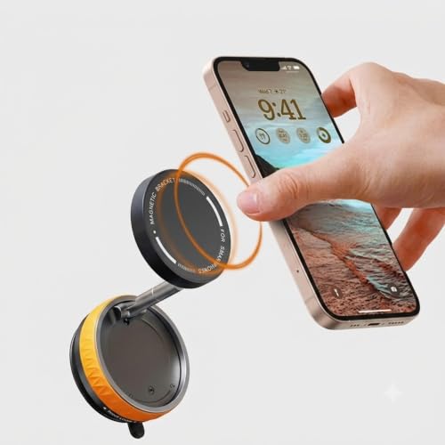 Image of (1 Year Warranty) Magnetic Phone Stand Holder, 360 Rotating Foldable Mobile Stand for Desk, Adjustable Height & Viewing Angle, Strong Full Circle Magnetic Mount, Portable Smartphone Holder-Orange