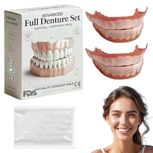 GXGM 2 juegos de carillas dentales, dientes postizos para aplicar uno mismo, kit para dentadura postiza completa superior e inferior, reparación temporal de dientes, con 50 g de gel para dentición (B)