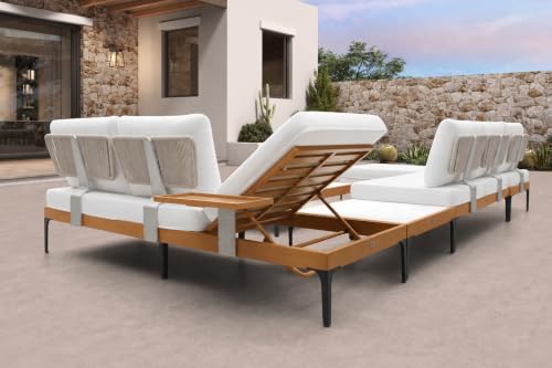 Image of PURPLE LEAF Patio Furniture Set Outdoor Sectional Sofa with Coffee Table Fade-Resistant Cushions Wicker L-Shaped 5 Pieces Aluminum Convertible Daybed for Balcony Yard Garden Poolside, White