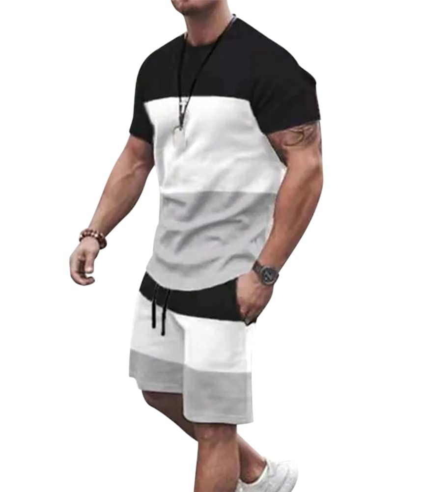 Oanviso Chándal 2 Piezas Hombre Camisetas + Pantalones Cortos Conjuntos Conjunto Casual Deporte Verano Conjuntos de Chandal Moda Casual Ropa Hombres Traje Jogging Manga Corta Completo