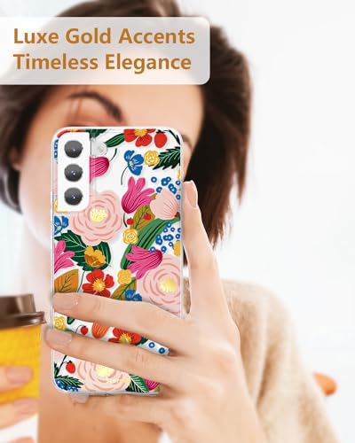 Coque protection Galaxy S22 Plus transparente fleurie avec bord doré