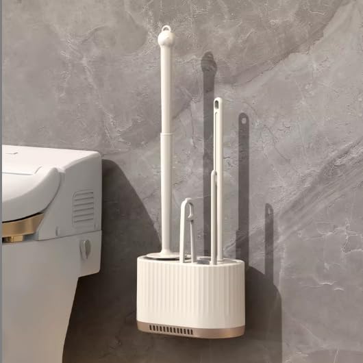 Image of HomeCloud Wall Mounted Silicone Toilet Brush | Soft Bristle Bathroom Cleaning Brush with Holder | Modern Japanese Design | Quick-Drying & Hygienic (Cream)