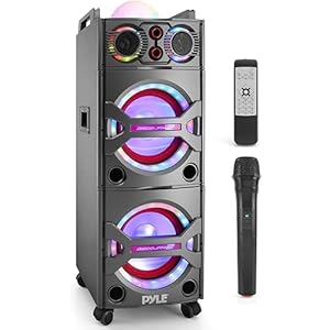 Pyle Portable Bluetooth PA Speaker System – 2000W Active powered Outdoor Bluetooth Speaker Portable PA System w/ Microphone In, Party Lights, USB SD Card Reader, AUX/RCA/FM Radio, Wheels – PSUFM1043BT