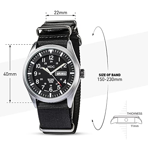 Image of Infantry MDC Mens Military Watch, Black Tactical Field Watch for Men, 12 /24H Military Time Analog Watch with Day Date, Waterproof Work Watch with Black Nylon