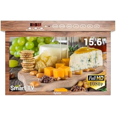 SYLVOX Kitchen TV,15.6 inch Under Cabinet TV, Televison for Kitchen, Smart TV Built-in APP Store, Support WiFi Bluetooth, 1080P Small TV for RV Camper, Bedroom, Boat