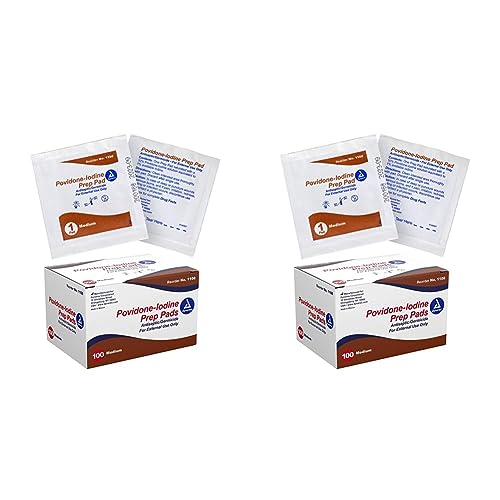 Dynarex Povidone-Iodine Prep Pads, Saturated with Povidone Iodine 10%, Medical-Grade Antiseptic Wipes Used for Prepping Prior Minor Procedures, Medium, 1 Case of 100 Prep Pads (Pack of 2)