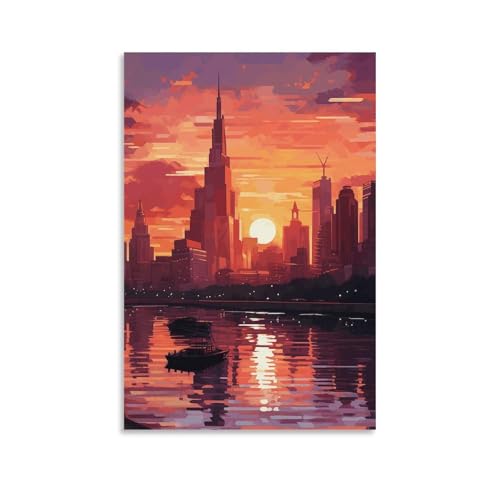 Impression sur toile moderne de haute qualité paysage urbain crépuscule