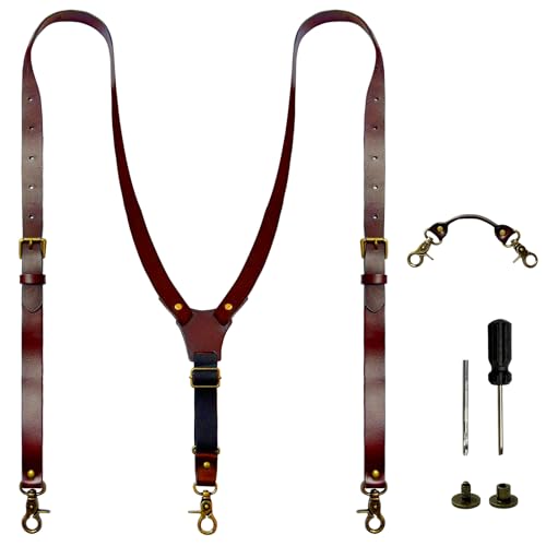 Top Grain Leather Suspenders for Men 0.8 wide Adjustable Y-Back Braces Big&Tall with Replaceable Hooks&Tool Accessories Kit Mens Work Suspenders for Business Daily Wear Formal Occasions Coffee Color