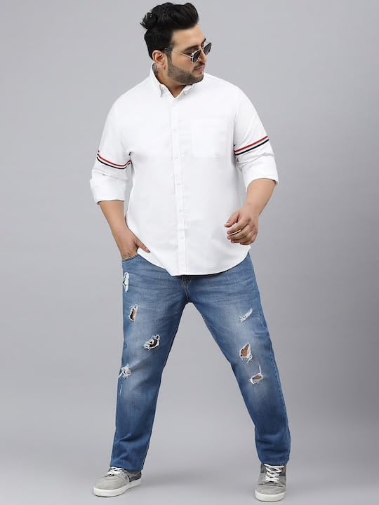 Image of Plus line Men Plus Size Stylish Solid Casual Shirts