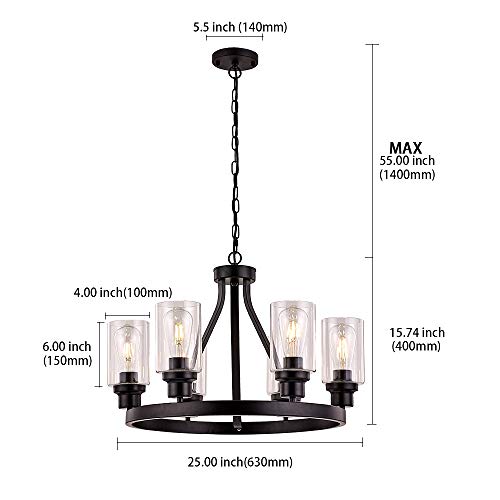 Sivilynus Farmhouse Chandelier Lighting Round 6 Lights Black With Glass Shade Ceiling Hanging Vintage Rustic Light Fixture For Dining Room Living Room Foyer Porch Kitchen Island #TOP6