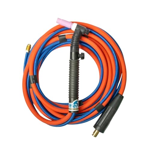 200Amp Air-cooled WP-26FV Tig Welding Torch Flex Head - Complete Package with 15-ft Power Cable Hose, Gas Lens, Ceramic Cup, Power Cable Connector and Torch Accessories