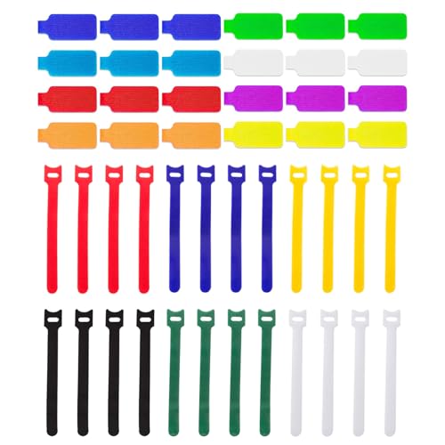 Cable Management Sets, 24 Pcs Multicolor Cable Labels and 24 Pcs Reusable Fastening Cable Ties, Cord Label, Wire Labels - For Home, Office, Desk, Wire, Cable Organizer, Cord Management