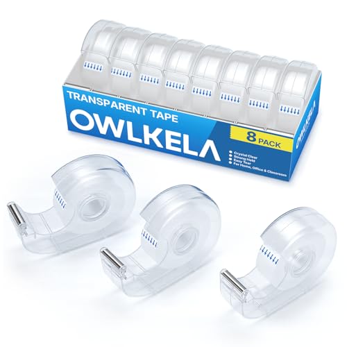 Image of OWLKELA 8 Pcs Clear Tapes, 0.7 inch x 28 yds per roll | Transparent, 1 inch White core, Refillable Dispensers, Ideal for Home, School and Office