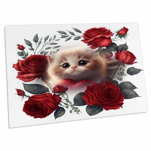 3dRose Red Roses and Beautiful cat Pad de Escritorio miniatura 1