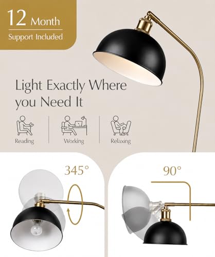 Image of HarvestLand Halo Brass Floor Lamp with Adjustable Head Reading Light