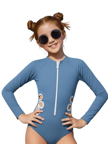 Image of SEGT Girl's One Piece Rash Guard Long Sleeve Swimsuits Bathing Suit
