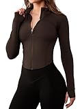 AVGO Workout Jacket for Women Zip Up Cropped Running Jackets Athletic Yoga Gym Tops with Thumb Holes (Caramel, S)