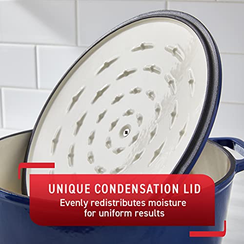 T-fal Cast Iron Enameled Dutch Oven 6 Quart Induction Oven Broiler Safe 500F Pots and Pans, Cookware Blue