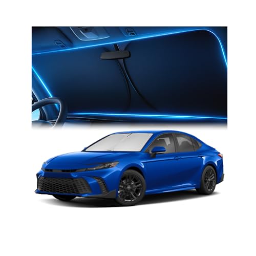 Windshield Sunshade for Toyota Camry 2025-2026 LE/XLE/SE/XSE/Hybrid - Innovative No-Light-Pass Technology, Mirror Cut-Out, Blocks 99% UV Rays, Fade-Resistant, Easy-Fold Camry Windshield Sun Shade