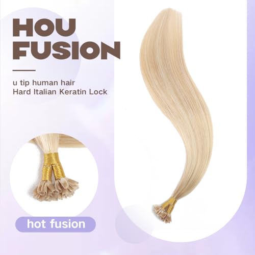 Sindra Caramel Blonde Mixed Bleach Blonde Hair Extensions U Tip 14 Inch 40 Grams U Tip Human Hair Extensions Straight 50 Strands #27/613 14inch - Image 4